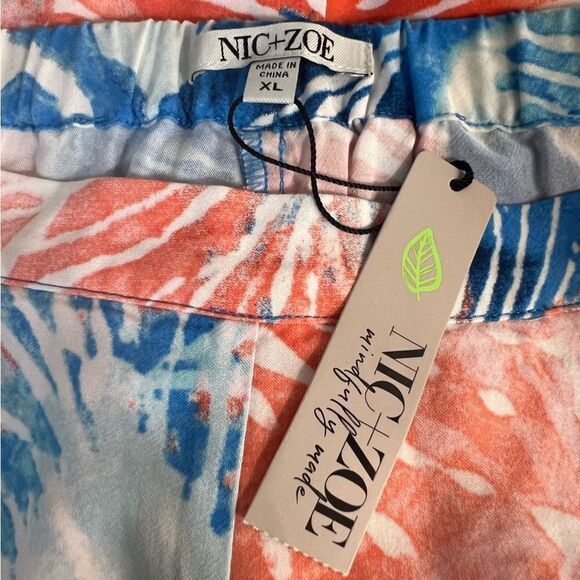 Nic+Zoe Water Blooms Wide Leg Pants Womens XL Pull On Tropical Floral Resort - Picture 6 of 8